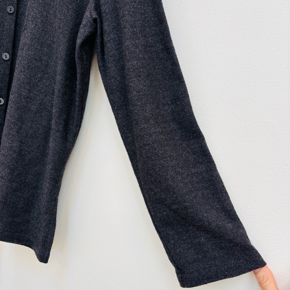 Eileen Fisher Mandarin Collar Wool Shirt Shacket Minimalist Charcoal Gray PM - Picture 4 of 11